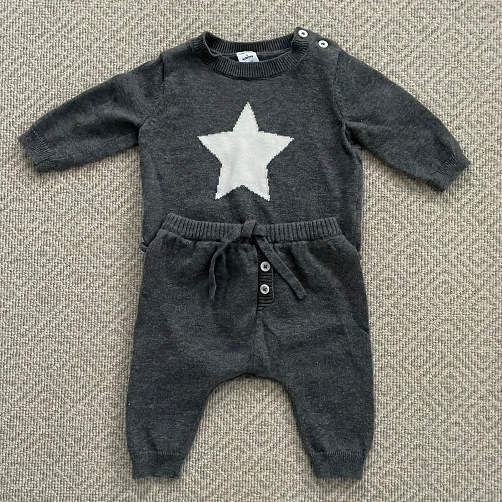 Nordstrom 2-Piece Star Knit Sweater Pants Set Size 3 months Gray Cream